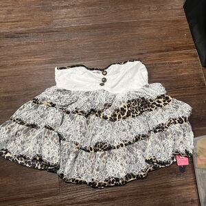 SHEIN White and Leopard Lace Crop Top